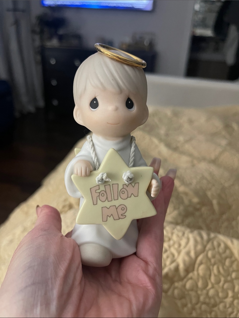 Precious Moments Cream Angel Figurine with Gold Halo - 'Follow Me' Star